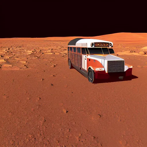 Prompt: school bus driving on mars, digital art, 8k