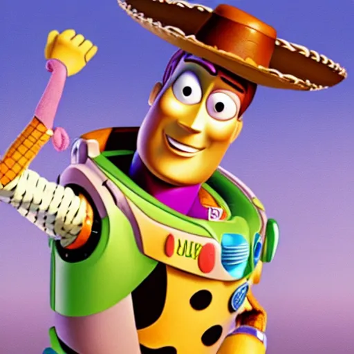 Image similar to if woody and buzz from toy story had a child together pixar animation hd