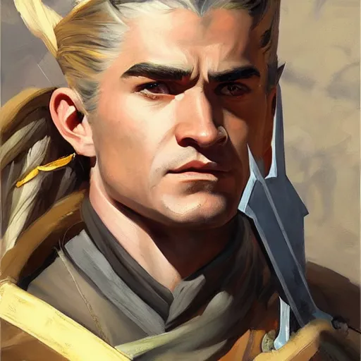 Prompt: greg manchess portrait painting of legolas as overwatch character, medium shot, asymmetrical, profile picture, organic painting, sunny day, matte painting, bold shapes, hard edges, street art, trending on artstation, by huang guangjian and gil elvgren and sachin teng