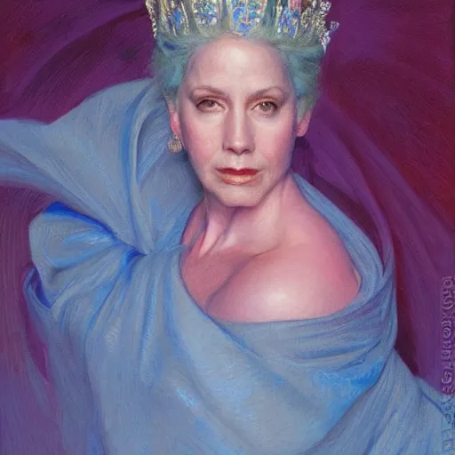 Prompt: portrait of a blue and pink queen, by donato giancola.