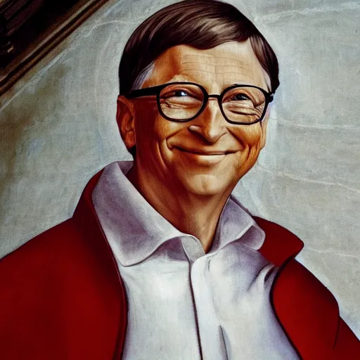Prompt: Painting of Bill Gates on the ceilling of the Sistine Chapel by Michelangelo