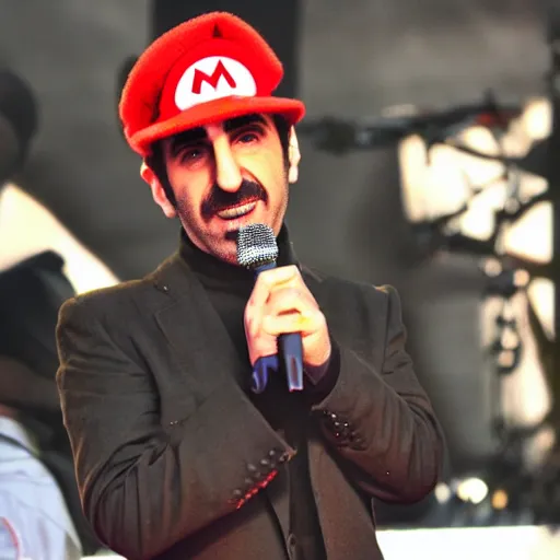 Prompt: serj tankian wearing mario hat