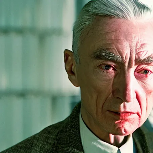 Image similar to robert oppenheimer as magneto, high resolution movie still, photorealistic, 8 k