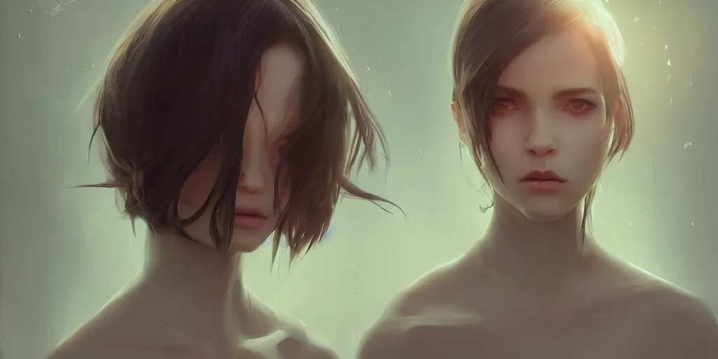 Image similar to young woman, somber white eyes, gentle lighting, personal quarters, digital art by Makoto Shinkai ilya kuvshinov and Wojtek Fus, digital art, concept art,