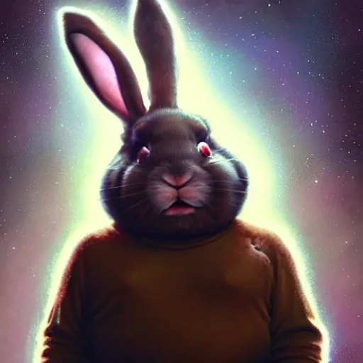 Image similar to hyper realistic, space balls the movie, portrait of a mega derpy john candy, big chungus, with bunny ears, stoned, by greg rutkowski, scott m fischer, artgerm, loish, slight glow, atmospheric, anne stokes, alexandros pyromallis