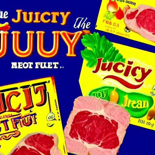 Prompt: the juicy fruit logo font with the text'good meat'