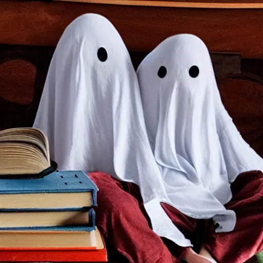 Prompt: ghosts read a book together