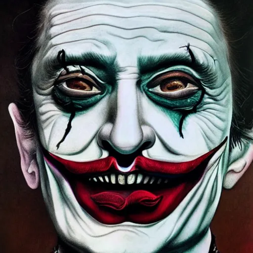 Prompt: an extremely psychedelic portrait of salvador dali as the joker, lsd, face, detailed, intricate, elegant, lithe, highly detailed, digital oth, sharp focus, illustration,