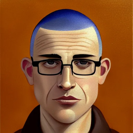 Prompt: 50 year old brunette man with very short hair, buzz cut, round face, square face, round jaw, wide chin , romanian, silver small glasses, romanian heritage, brown eyes, brown eyes, olive skin, round round round nose, round chin, clean shaven wide face, thin lips, digital art, concept art, cgsociety, painterly, painting, 8k, illustration, painting, dramatic, beautiful, art by loish loish loish, cartoon, stylized painterly, trending on artstation, medium shot, uncropped