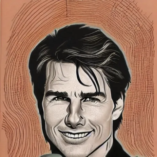 Image similar to a portrait drawing of Tom Cruise drawn by Robert Crumb