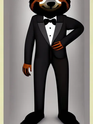 Image similar to full body portrait of anthropomorphic sloth in men's formalwear : : digital art, concept art, digital illustration, photorealism, hyperreal