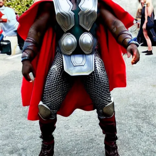 Image similar to kanye west as thor, the god of thunder