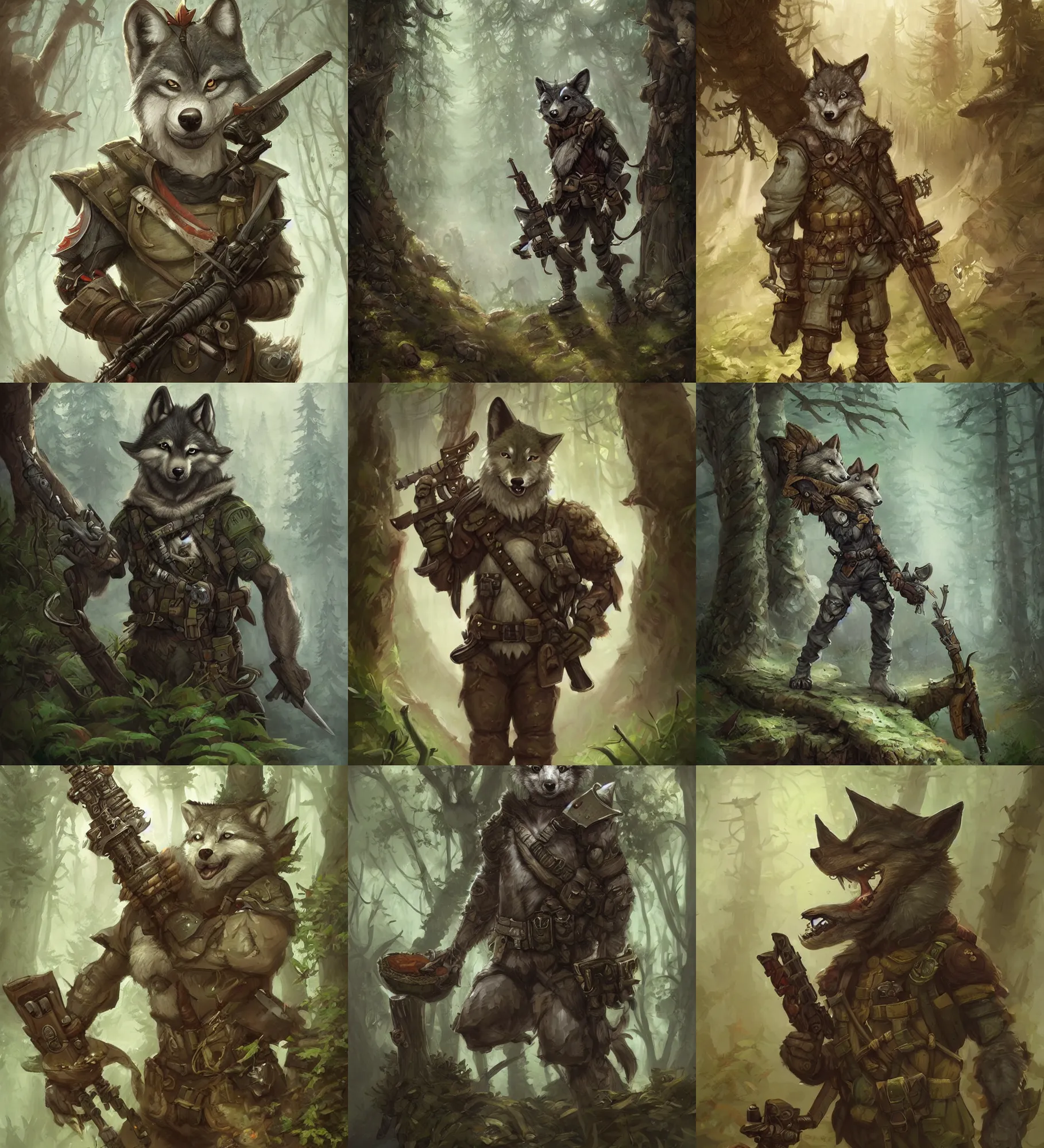 Prompt: cute little anthropomorphic wolf, soldier, tiny, small, short, modern military gear, cute and adorable, pretty, beautiful, lush forest, dnd character art portrait, matte fantasy painting, deviantart artstation, by jason felix by steve argyle by tyler jacobson by peter mohrbacher, cinema