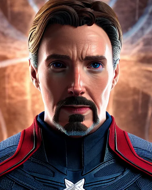 Image similar to captain america with doctor strange outfit - up profile portrait. beautiful hyperrealistic intricate highly detailed octane 3 d render