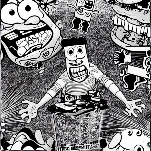 Image similar to SpongeBob as a junji ito manga monster