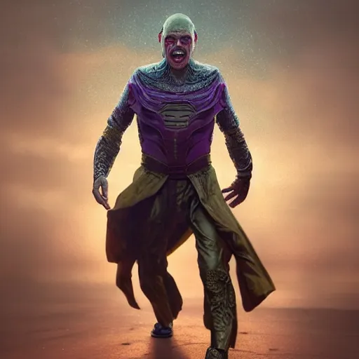 Image similar to Very very very very highly detailed epic central composition photo of Mr Bean as Thanos face, intricate, extremely detailed, digital painting, smooth, sharp focus, illustration, happy lighting, incredible art by Brooke Shaden, artstation, concept art, Octane render in Maya and Houdini