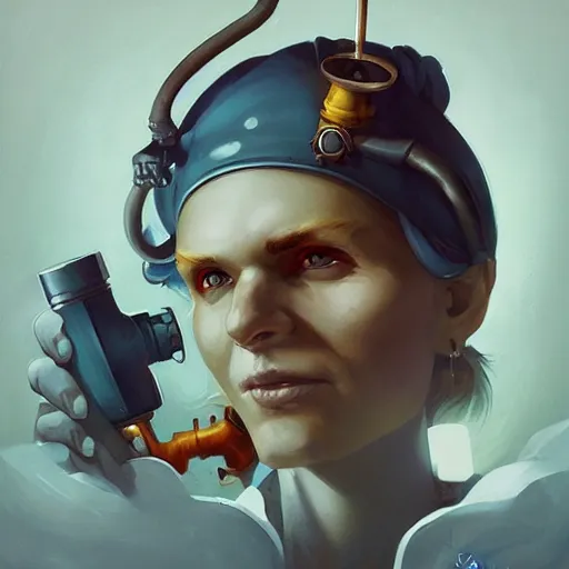 Prompt: beautiful plumber portrait cinematic by peter mohrbacher