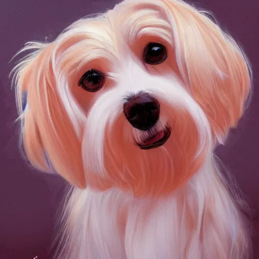 Image similar to a maltese terrier, concept art by guillermo martinez, artstation, golden hour, golden ratio portrait