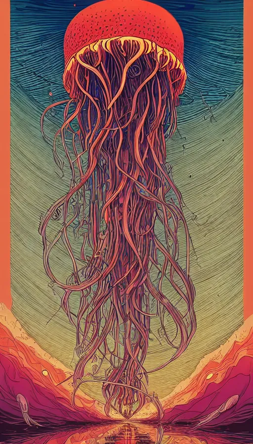 Image similar to The oracle of the jellyfish, italian futurism, Dan Mumford, da vinci, Josan Gonzalez