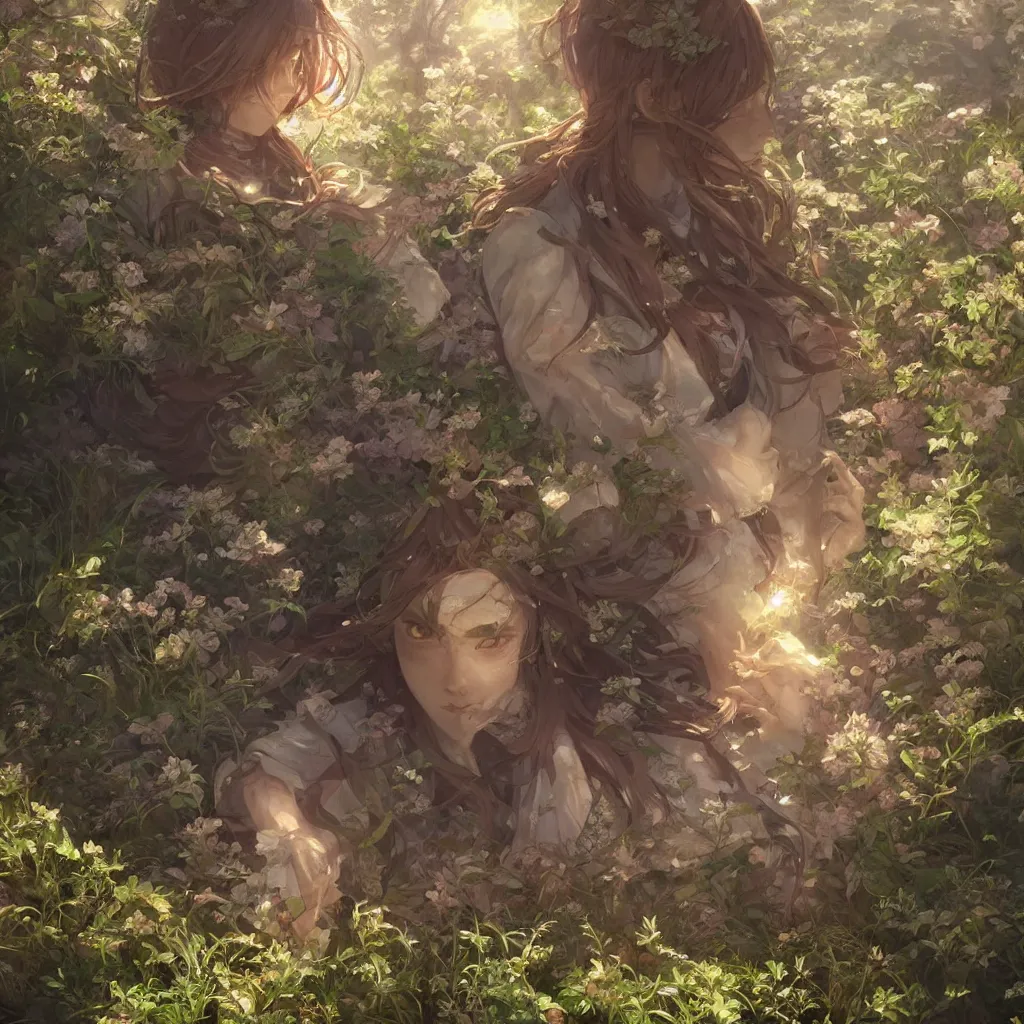 Image similar to a portrait of the emerald herald in the garden, intricate, tone mapped, ambient lighting, highly detailed, digital painting, concept art, sharp focus, by makoto shinkai and akihiko yoshida and wlop