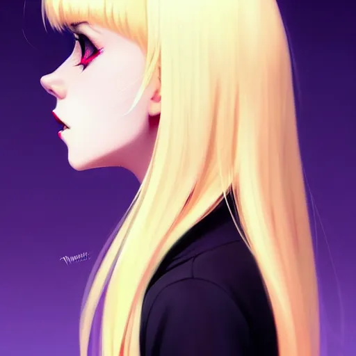 Image similar to a beautiful slim shy blonde goth girl ignores you, art by ilya kuvshinov and lois van baarle and ross tran and range murata and artgerm and andy warhol, norman rockwell, digital art, highly detailed, profile picture, intricate, sharp focus, mystical trending on artstation hq, deviantart, pinterest, unreal engine 5, 4 k uhd image