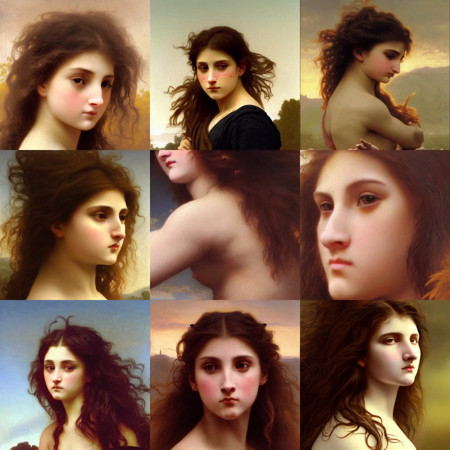 Prompt: close up of brunette angry girl mutating into lion. Art by William-Adolphe Bouguereau. During golden hour. Extremely detailed. Beautiful. 4K. Award winning.