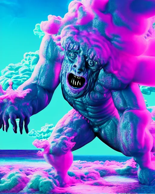 Image similar to film still of a monster, vaporwave 4 k ultra detailed