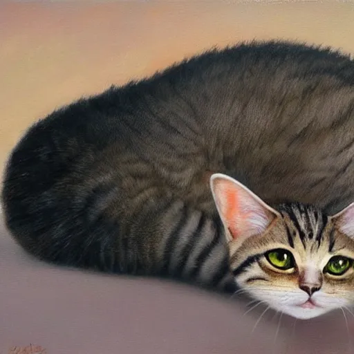 Prompt: a caterpillar with a cat face, oil painting, realistic, hybrid