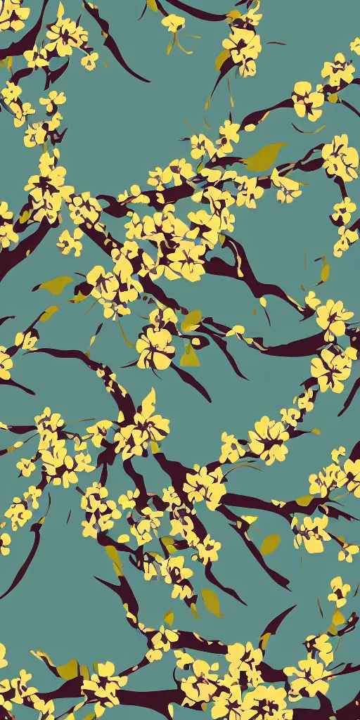 Prompt: shirt design, vector style, the sun and a close look of branch with prunes flowers, fresh modern look, made with photoshop,