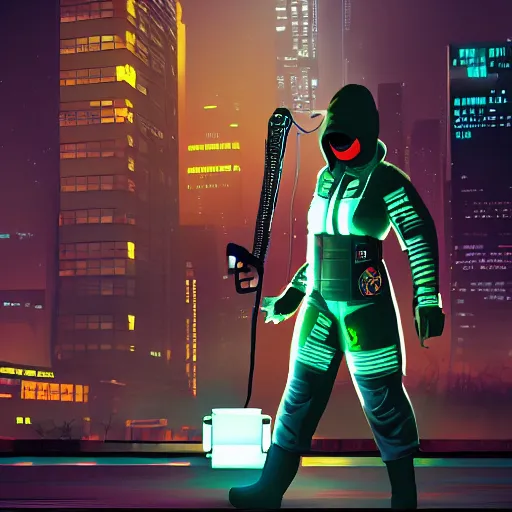 Image similar to cyberpunk android utility worker at night