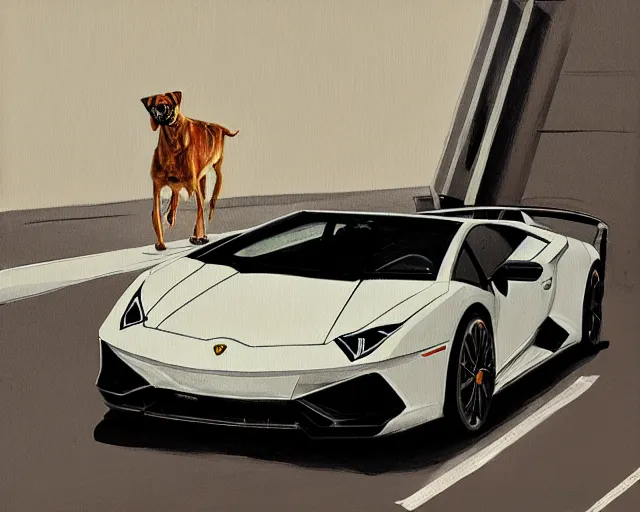 Prompt: a painting of a hipster dog driving a lamborghini in monte carlo, in the style of greg rutkowski