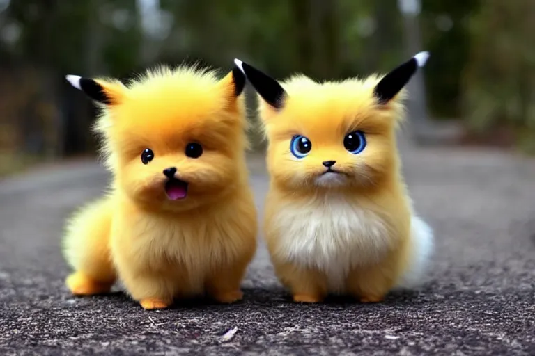 Image similar to real life pokemons, cute!!!, content!!!, mischievous!!!, adorable!!!, little furballs, fluffy!!!, ultra realistic!!!, golden hour, sharp focus