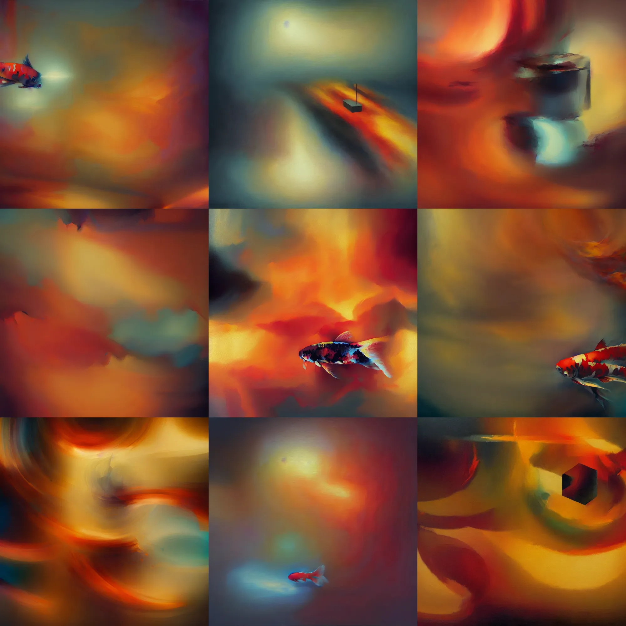 Prompt: modular fugue with rotating component. oil painting, abstract art, warm colors, soft lighting, atmospheric, cinematic, moody, in the style of diego koi, gina heyer, luiz escanuela. art by alyssa monk, hyperrealism, rule of thirds, oil on canvas, 8 k