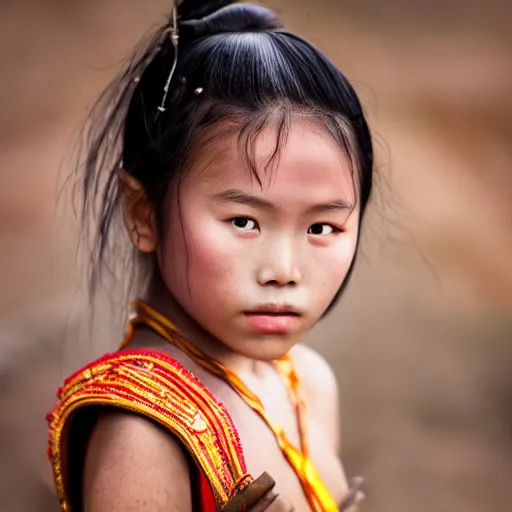 Prompt: A young ancient asian tribal princess, (EOS 5DS R, ISO100, f/8, 1/125, 84mm, postprocessed, crisp face, facial features)