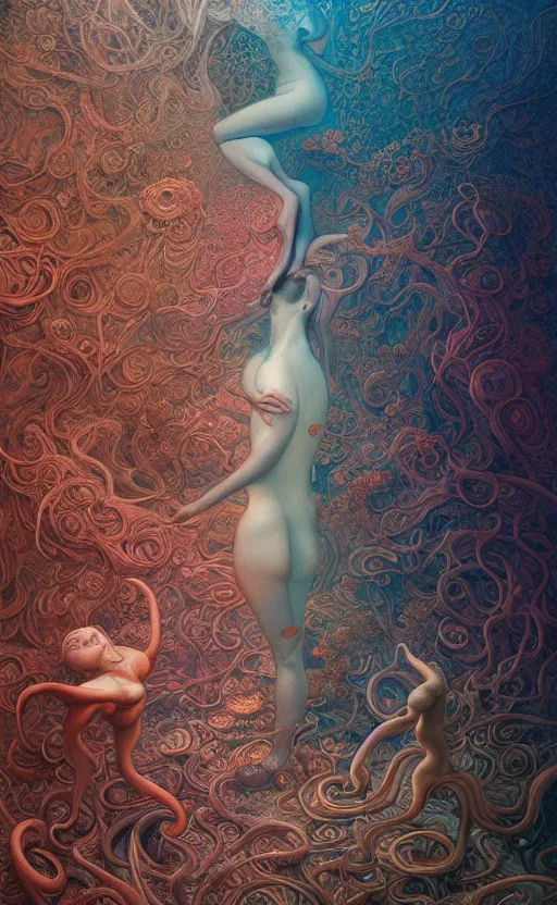 Prompt: a whirlwind of human bodies rushing inside the metaverse, gorgeous, great barrier reef, intricate, in the style of james jean, brian froud, zdzisław beksinski, hyperdetailed, sharp focus, intricate concept art, digital painting, ambient lighting, 1 6 k, trending on artstationhq, hyper quality,