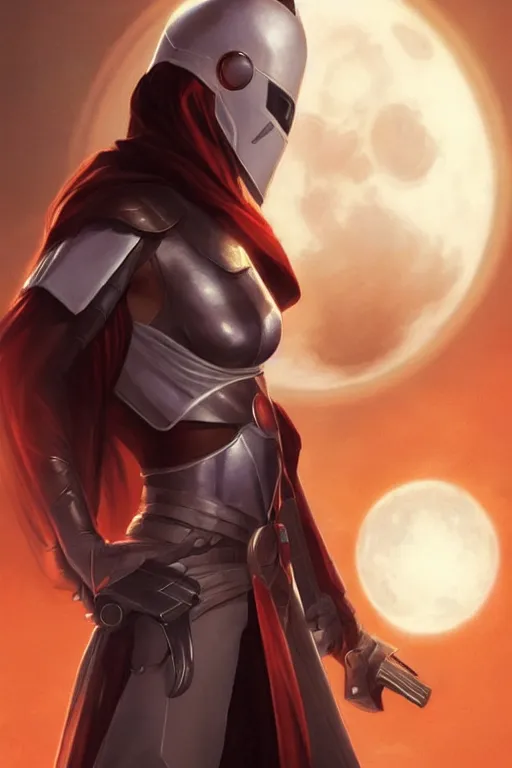 Image similar to characters portrait of Revan mixed with Moon knight by ArtGerm and Tom Bagshaw, merged character, Full body shot, cinematic opening shot, 4k, highly detailed, cinematic lighting