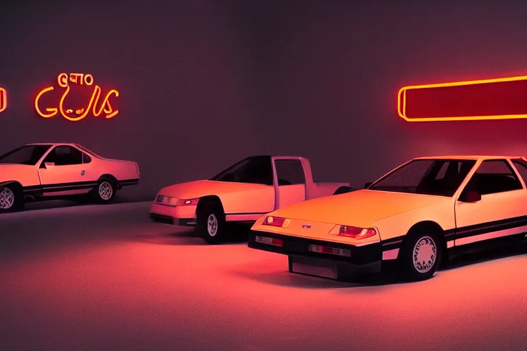 Image similar to designed by Giorgetto Giugiaro stylized poser of a 1989 Chevy Cavalier, thick neon lights, ektachrome photograph, volumetric lighting, f8 aperture, cinematic Eastman 5384 film