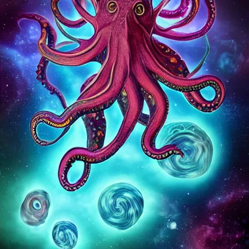 Image similar to astral octopus with galaxies inside the arms, unreal engine, game, stylized