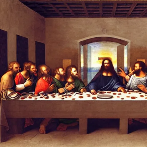 Image similar to the last supper by Leonardo Da Vinci with the characters of starwars