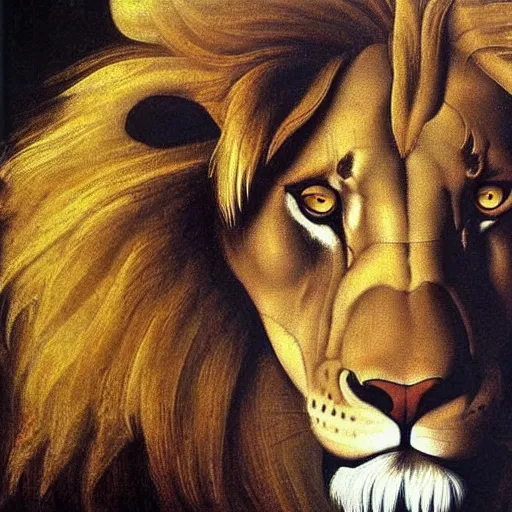 Prompt: majestic painting of a lion by Michelangelo Merisi da Caravaggio