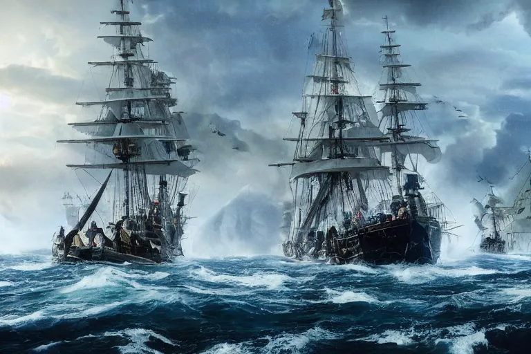 Prompt: movie still from blockbuster film the battle of trafalgar, 1 8 0 5, close up, action shot, photorealistic, cgi, unreal engine, 4 k, hdr, directed by james cameron, 7 6 % on rotten tomatoes