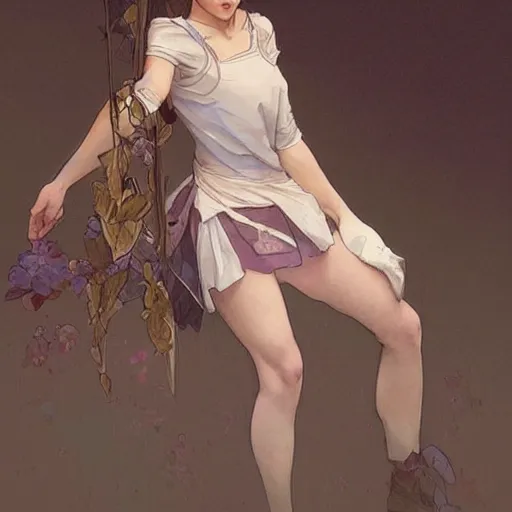 Prompt: digital concept art by artgerm and greg rutkowski and alphonse mucha. full body!! clear portrait of a squatting attractive japanese school girl - n 4