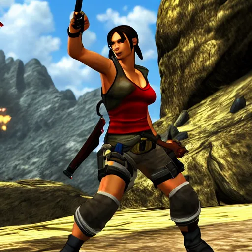 Image similar to lara croft as street fighter iv character, gameplay screenshot