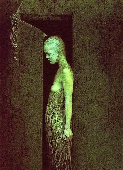 Image similar to girl inside birdcage by Beksinski