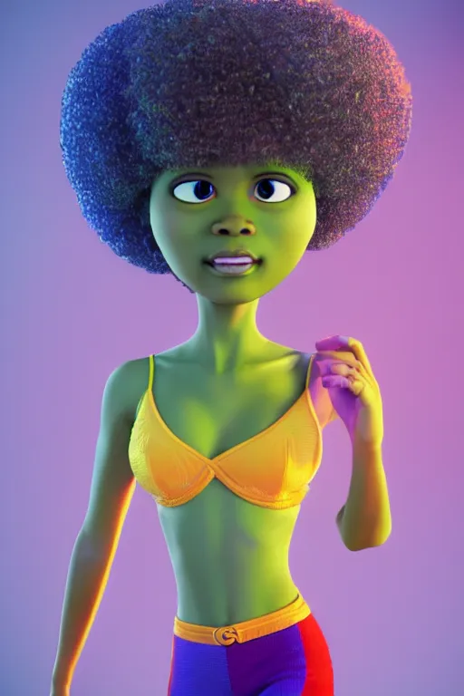 Prompt: a centered render of a groovy super cool afro disco female, by dreamworks, by pixar, by viktoria gavrilenko, by leticia gillett, perfect face, 3 d, 8 k