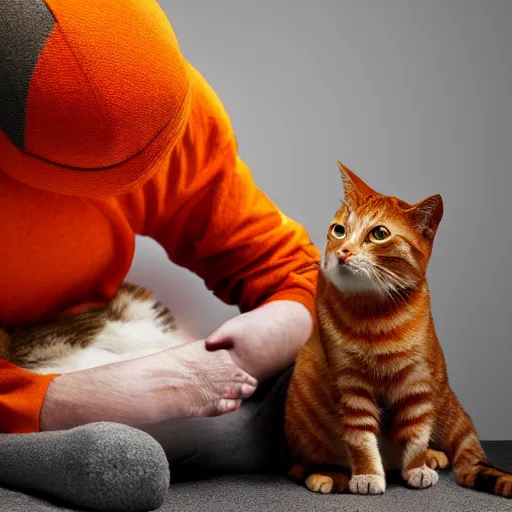 Image similar to a picture of an orange man petting a cat, digital art, 8 k.