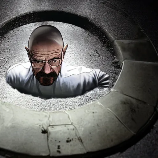 Image similar to Walter white emerging from a sewer hole