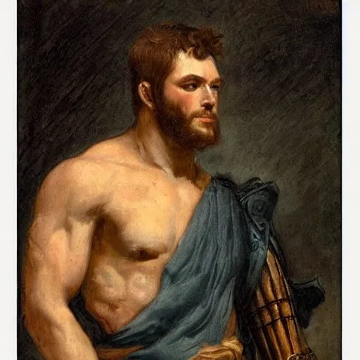 Image similar to Gladiator, muscular, handsome, detailed face, correct face, painting by Antoine Calbet