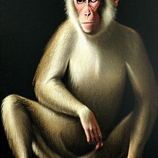 Prompt: 18th century portrait showing a macaque driving a BMW e46 vehicle