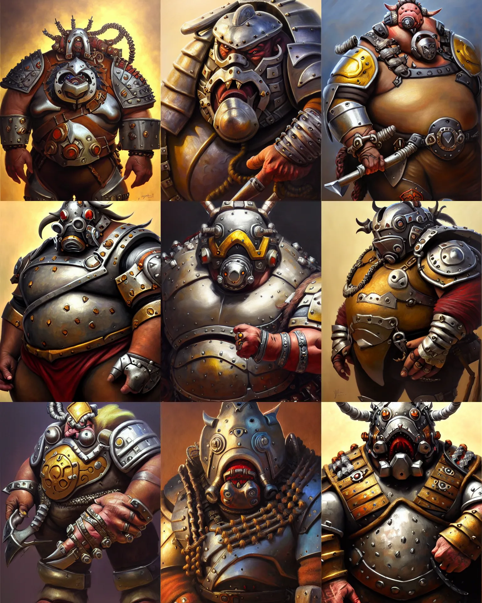 Prompt: detailed portrait of roadhog from overwatch as a powerful medieval warrior wearing iron chainmail, intricate, hyper detailed, realistic, oil painting, by julie bell, frank frazetta, cinematic lighting